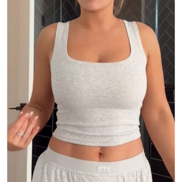 SKIMS Cotton Rib Tank in Light Heather Grey Size Large - Picture 1 of 10